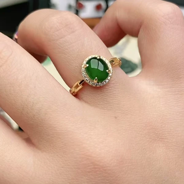 鑫辰珠宝天然A货翡翠银镶嵌设计款开口女戒指时尚百搭