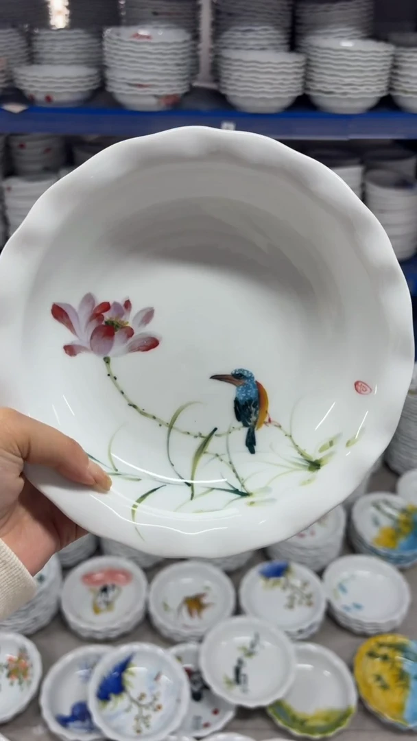 瓷片景德镇高温陶瓷食品级手绘釉中彩-圆深盘