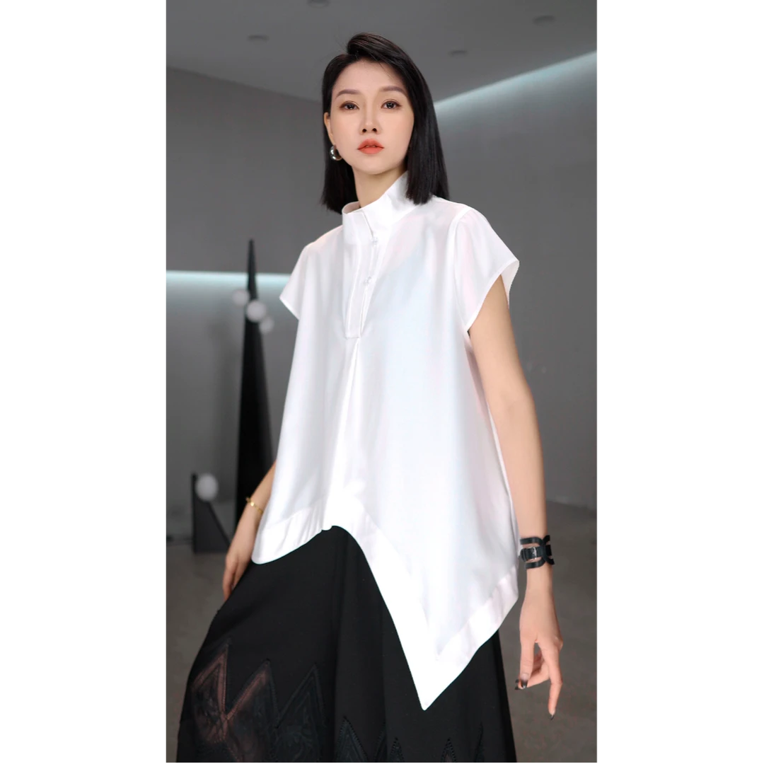 鑫鑫原创2025夏季新款复古不规则设计款干练通勤百搭衬衫1164
