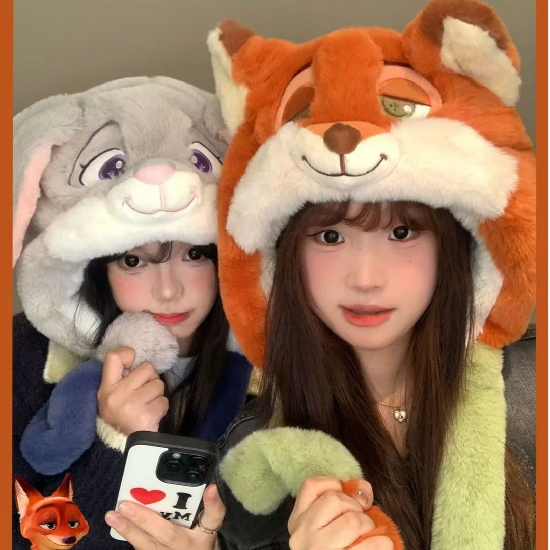 狐狸尼克毛绒帽子女秋冬季保暖加厚可爱显脸小雷锋帽