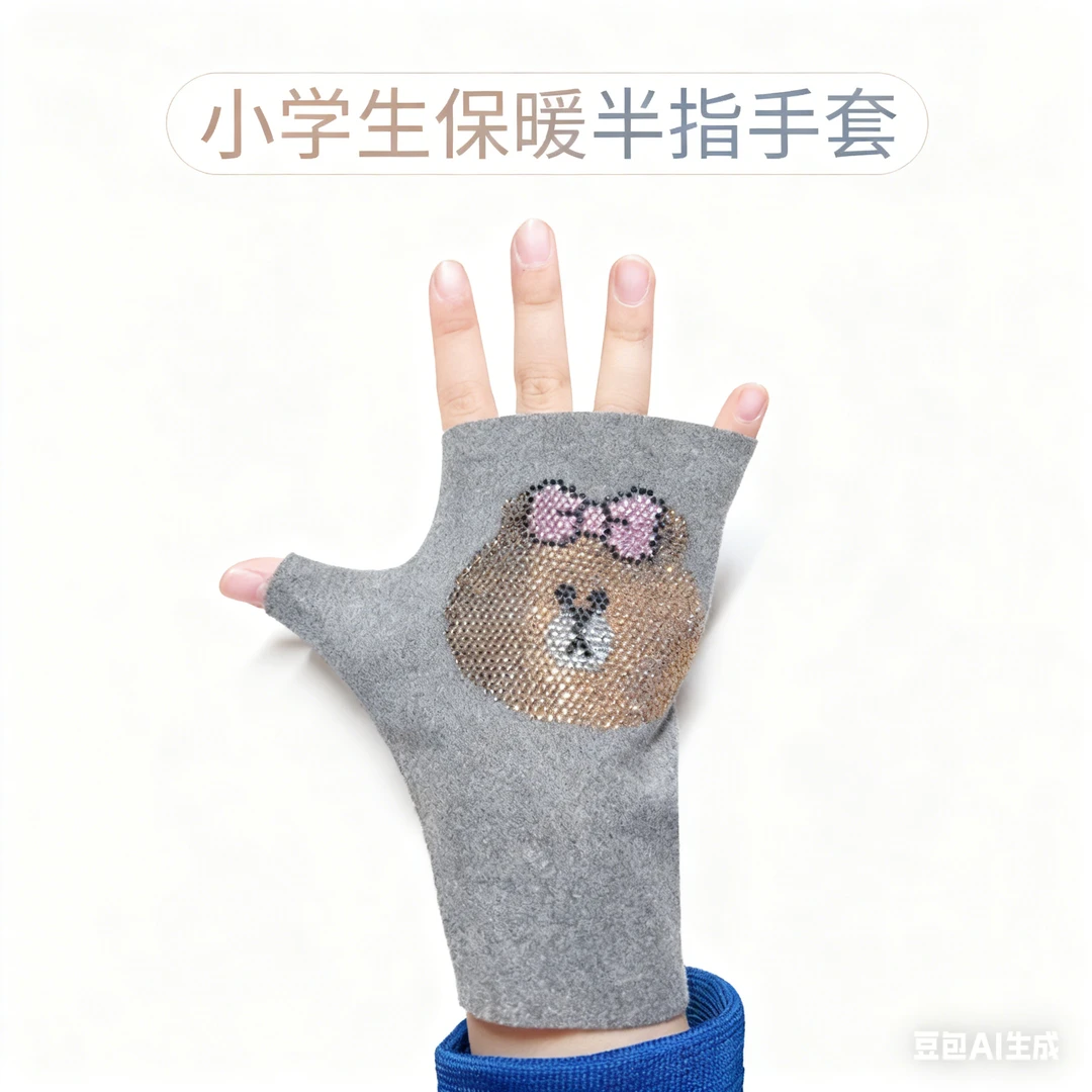 德绒半指手套儿童小学生秋冬季保暖防寒学生写字办公打字漏手指头