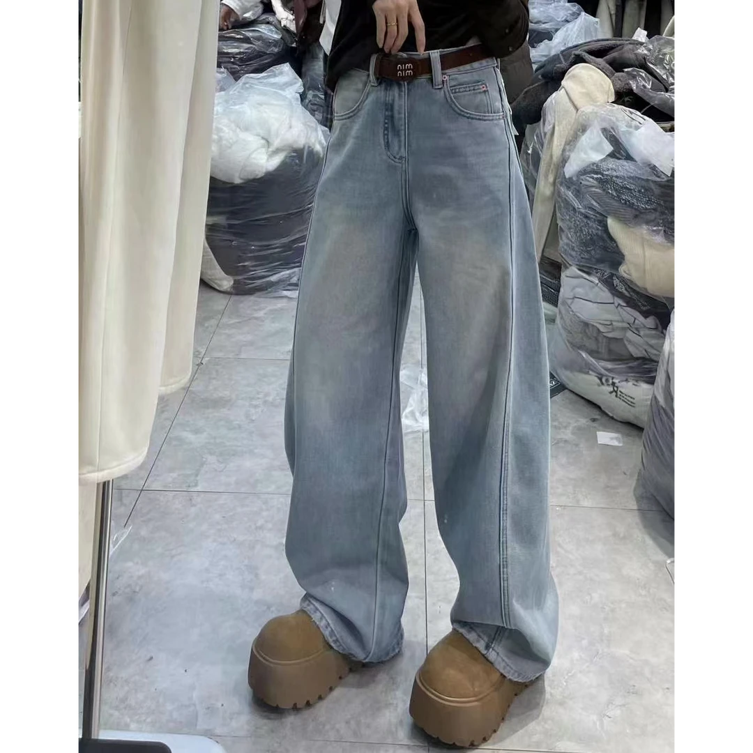 2024冬款高腰显瘦宽松复合绒加厚弯刀裤垂感厚实拖地牛仔裤88070