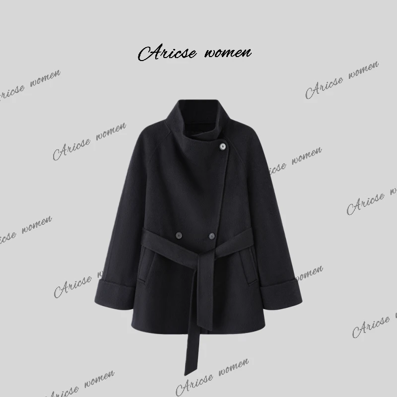 【艾家商场】女装2025冬季新款中长款气质翻领毛呢外套4142