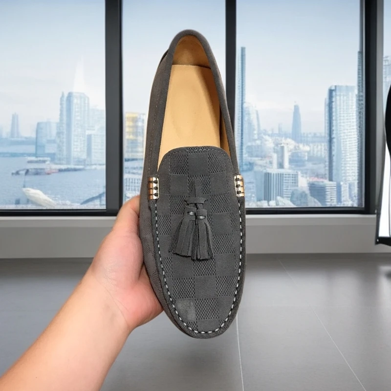 新款磨砂皮豆豆鞋软底时尚休闲皮鞋潮牌百搭款驾车男鞋一脚蹬套脚