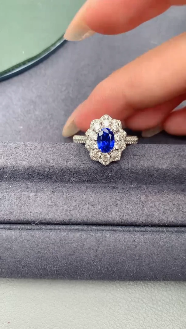 蓝宝石戒指18K金镶嵌1.2ct皇家蓝  FE