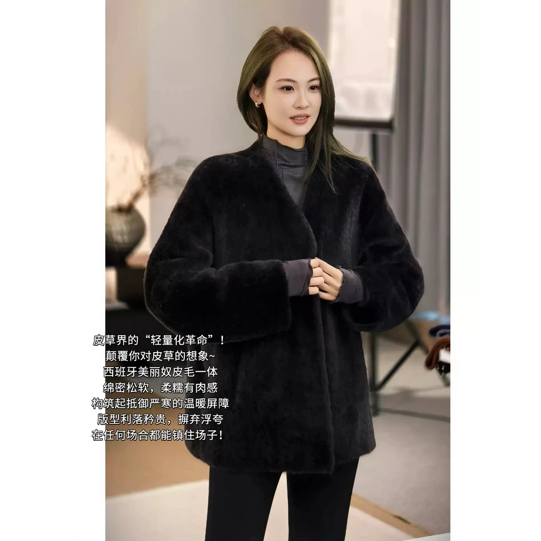 美洋MEIYANG 黑松露皮草外套【商场同款】羊毛革大衣【中】