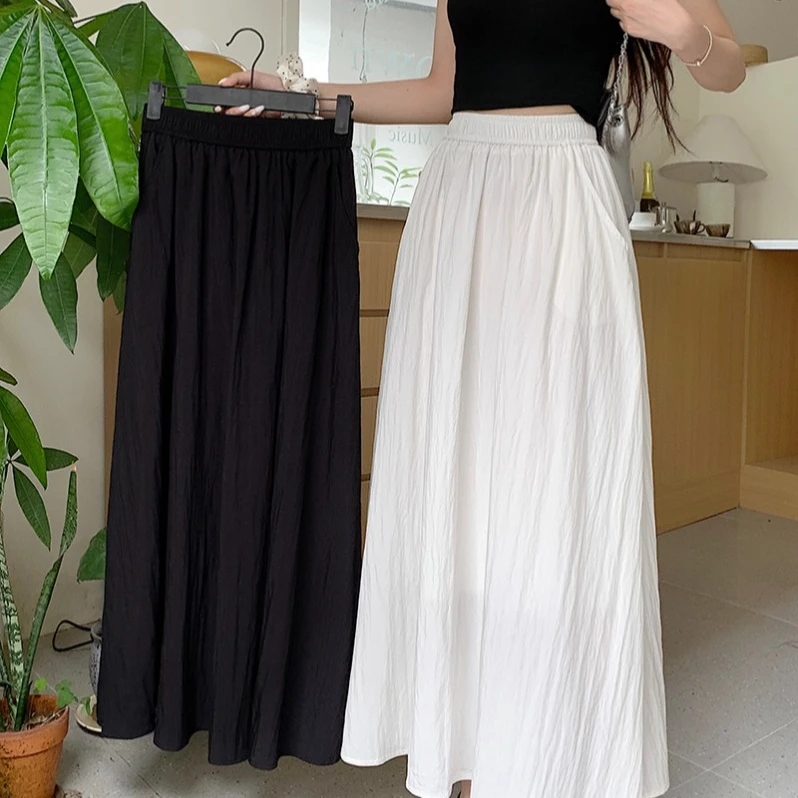 夏装新款胖mm大码百搭显腿长垂坠感A字高腰半身裙19417