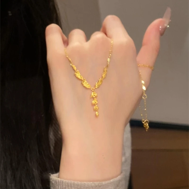 卡柒 铜合金项链 新中式金色麦穗流苏项链女轻奢气质高级感锁骨链