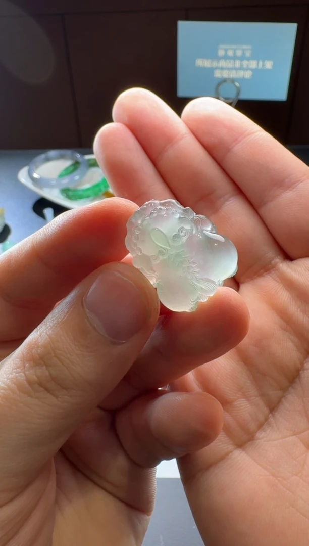 未镶嵌定制翡翠冰带淡绿底貔貅