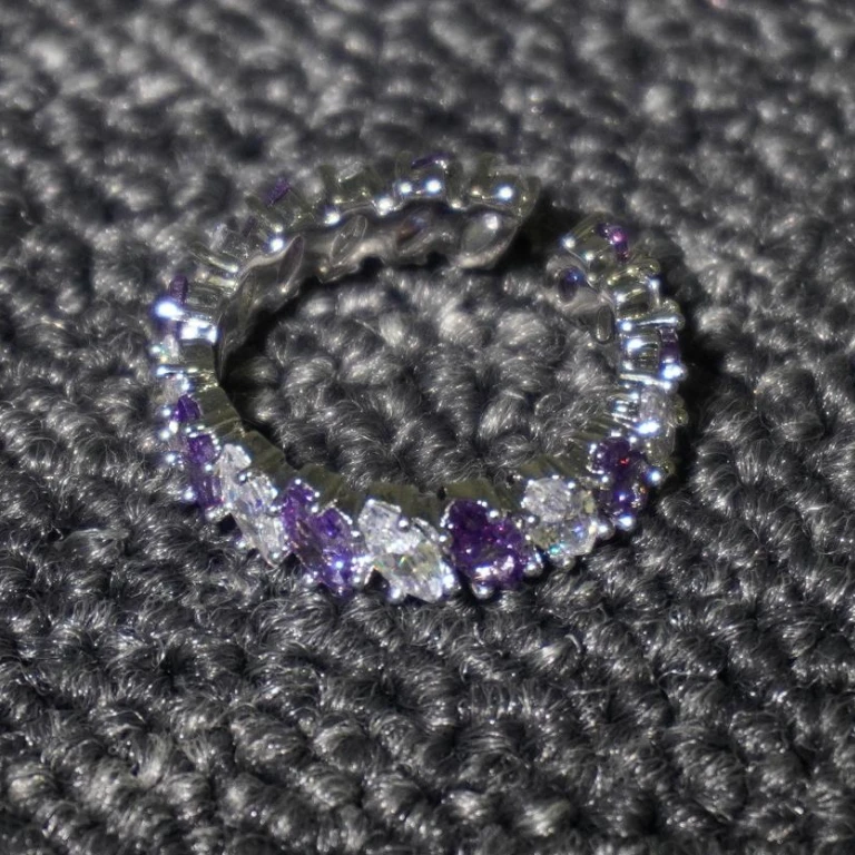 黄铜合成锆石戒指 [348]几何紫钻ins开口小众冷淡风时尚精致戒指