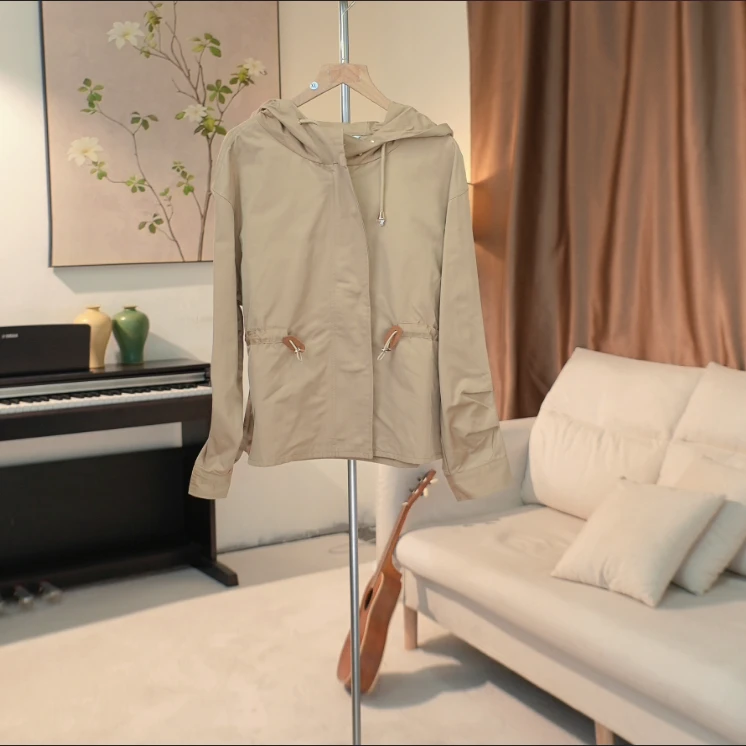 G272 潮流时尚抽绳收腰连帽冲锋衣女 538C44