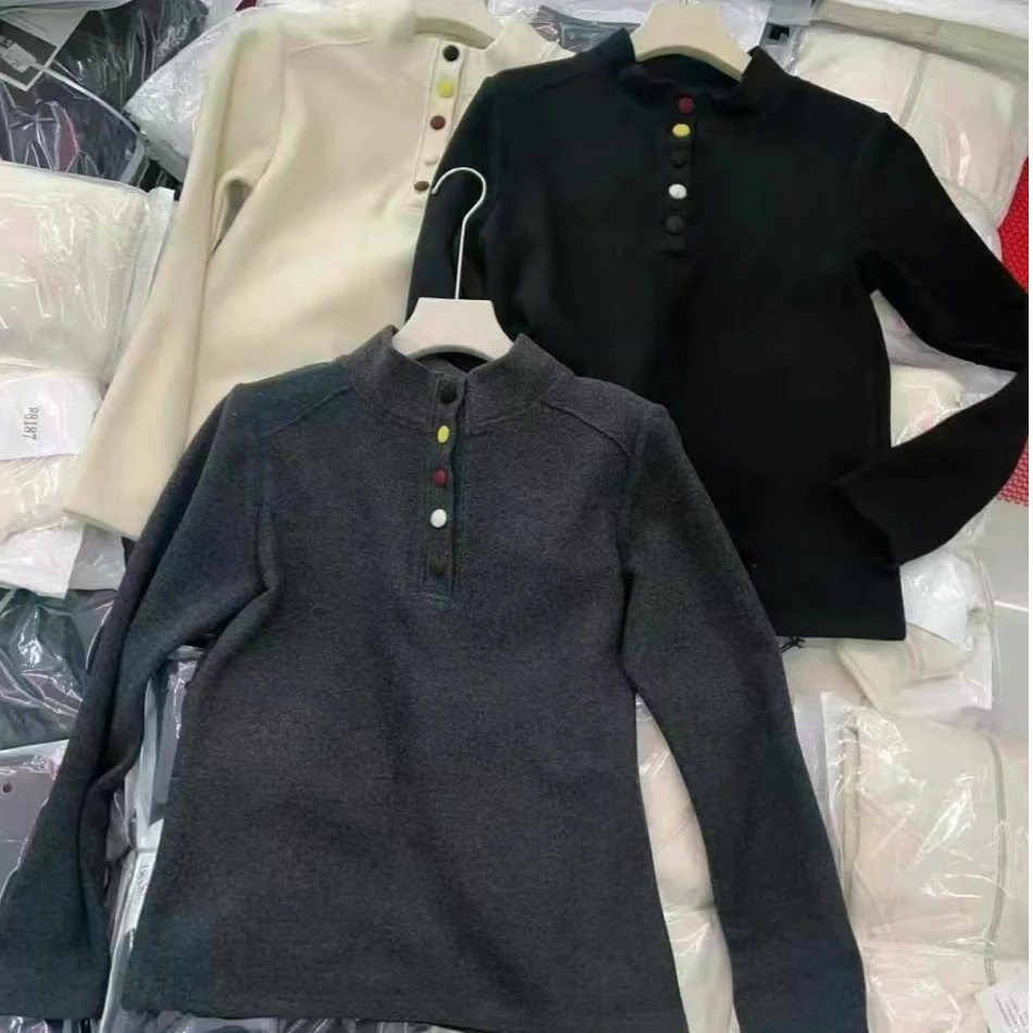 彩扣半开领双面暖绒洋气百搭打底衫