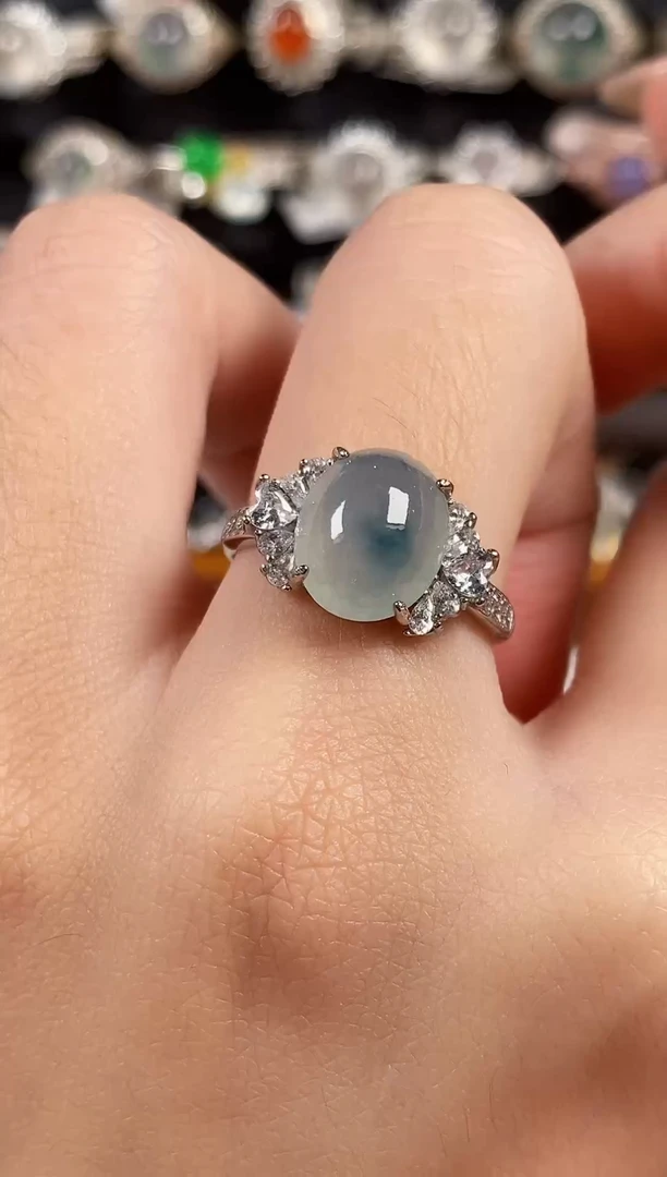 银S925镶嵌戒指翡翠天然A货翡翠80