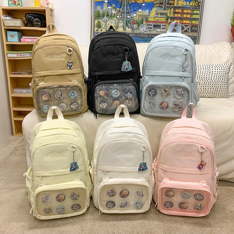 禾果铺子学院风时尚可爱书包女包清新大容量双肩透明吧唧痛包背包