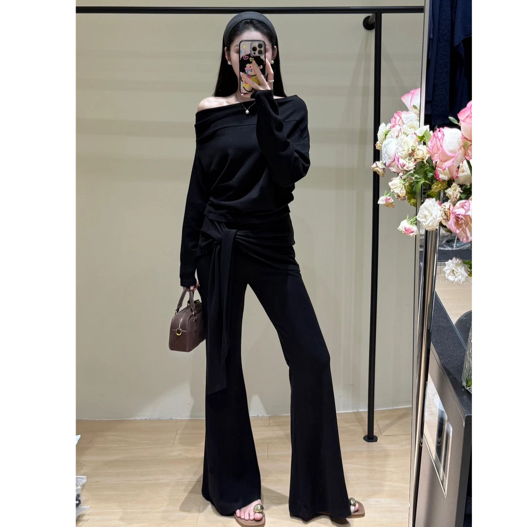 气质休闲风长袖设计师秋季上衣时尚套装韩版阔腿裤2025洋气两件套