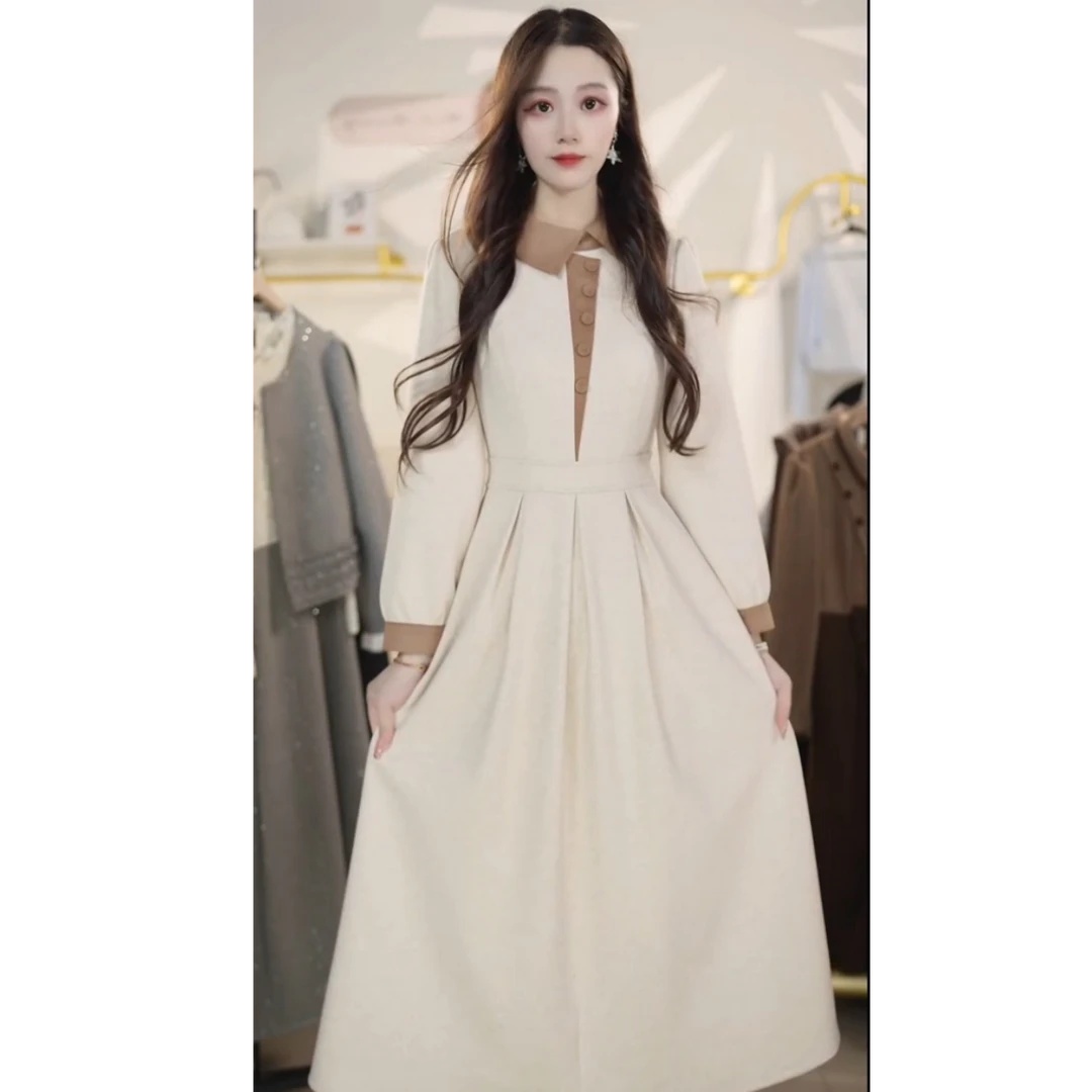 秋季新款2025法式长袖连衣裙女过膝高级感中长裙Y659303