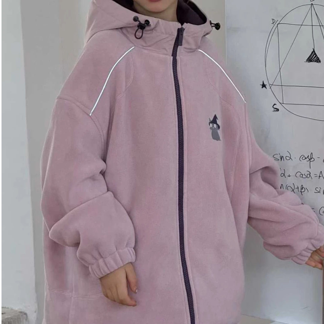 女童新秋冬百搭两只小猫图案摇粒绒外套9906