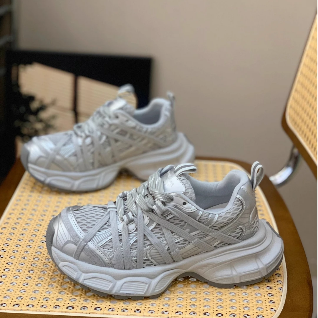 欧货时尚炸街绑带老爹鞋女2025夏季新款百搭单网镂空显脚小休闲鞋