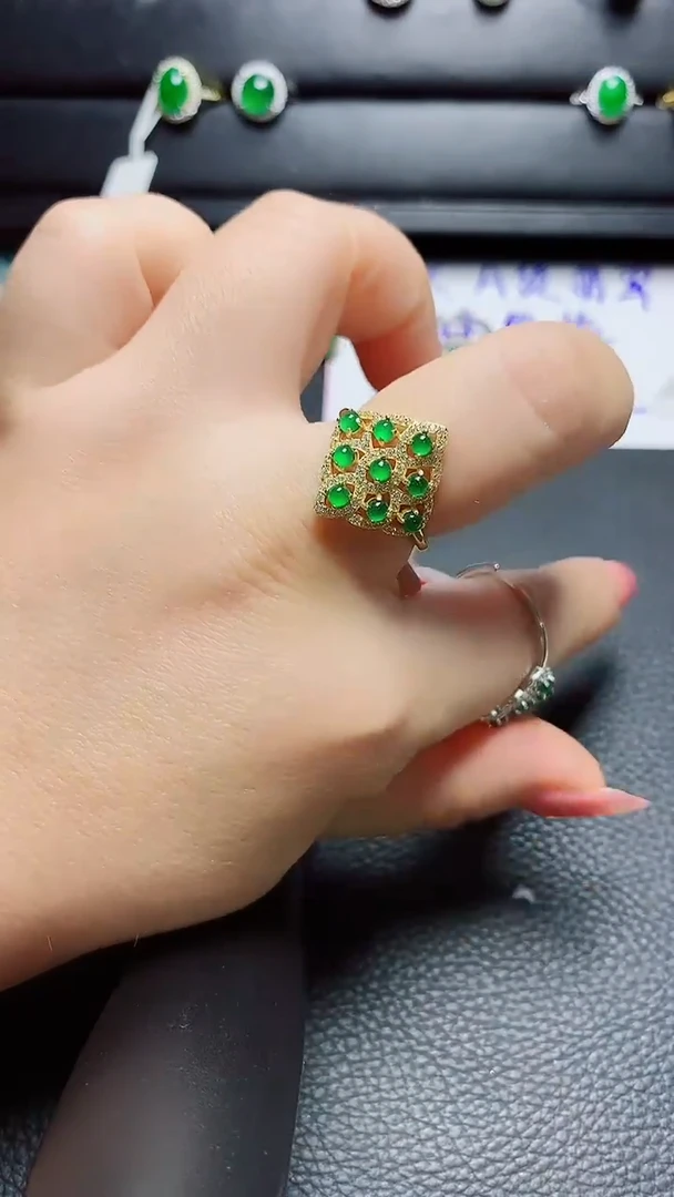 银S925镶嵌戒指翡翠 天然翡翠A货s925银镶