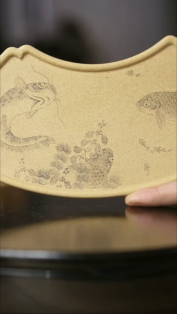 茶杯紫砂茶杯紫砂岚刻绘鱼壶承扇形2