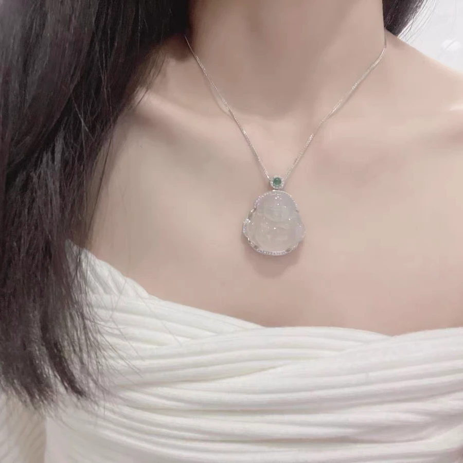 正品保证玉髓佛公吊坠玉石项链时尚网红吊坠玉挂件弥勒佛大肚佛女