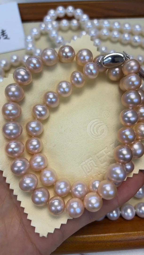 颈饰银S925镶嵌淡水珍珠9.5-10.5无核彩珠项链