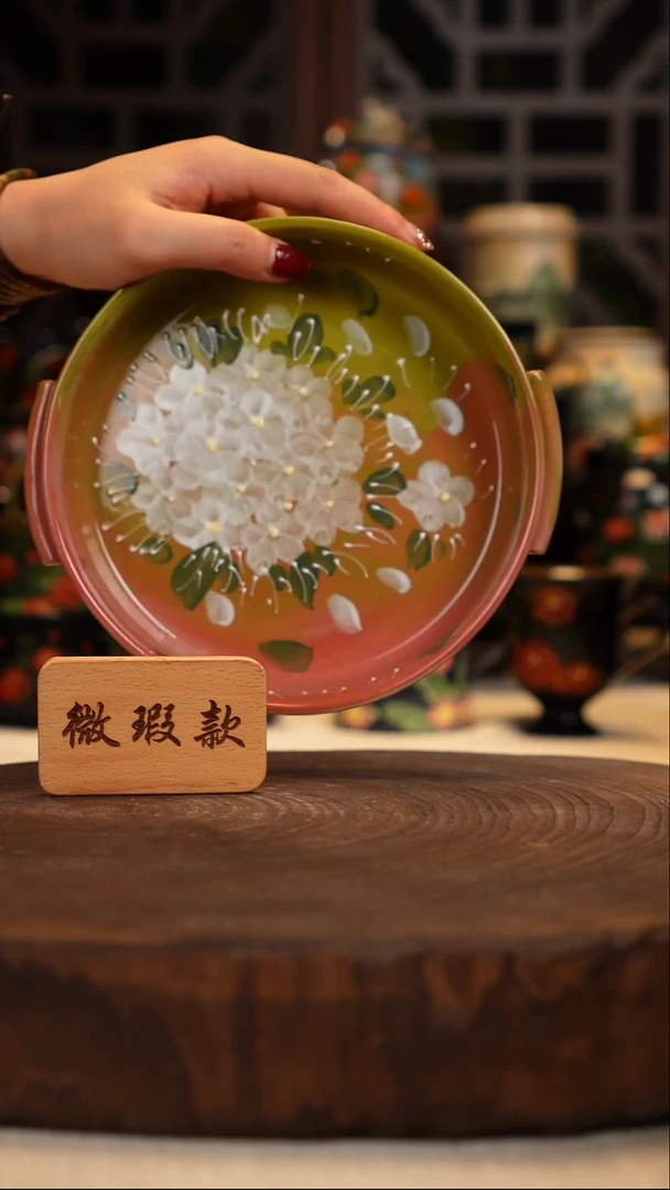 油画  手绘釉下彩盘微瑕