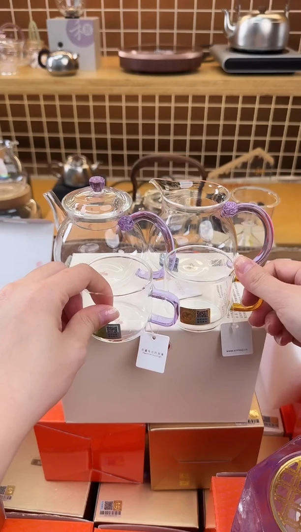 @@禾器晶彩清莲壶浅紫+浮莲紫+清禾杯紫两只