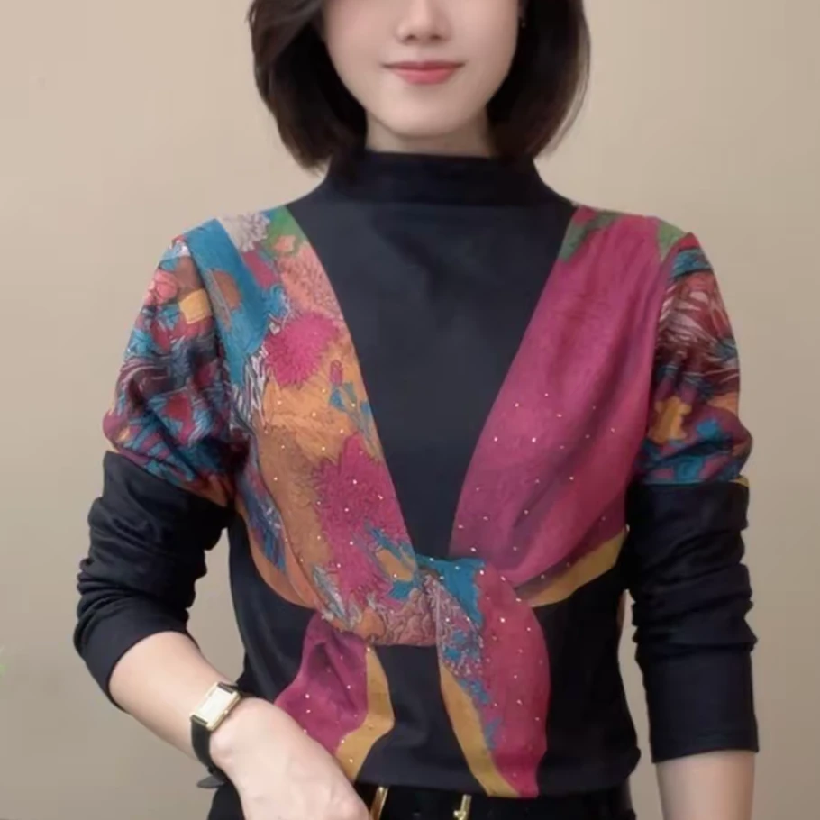 秋季新款时尚洋气长袖T恤显瘦减龄设计感休闲百搭宽松打底衫上衣