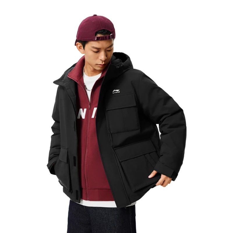 李宁羽绒服冬男运动潮流系列时尚保暖常规休闲羽绒服AYMU363-B品