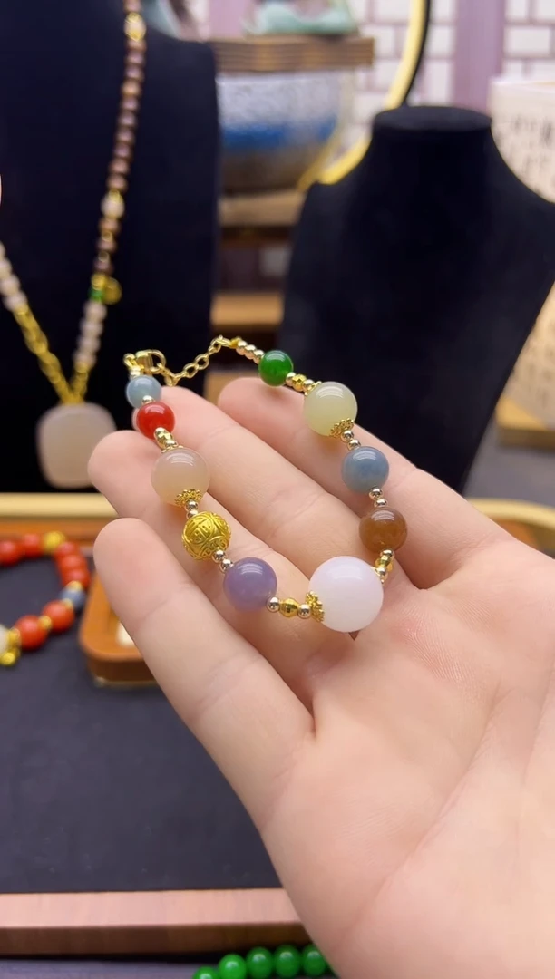 【闪购商品】和田玉手链14K金镶嵌S286