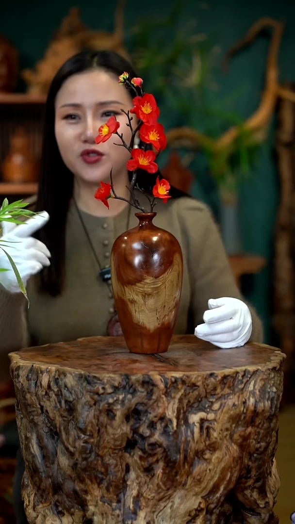 木雷击枣木梅瓶（带花）