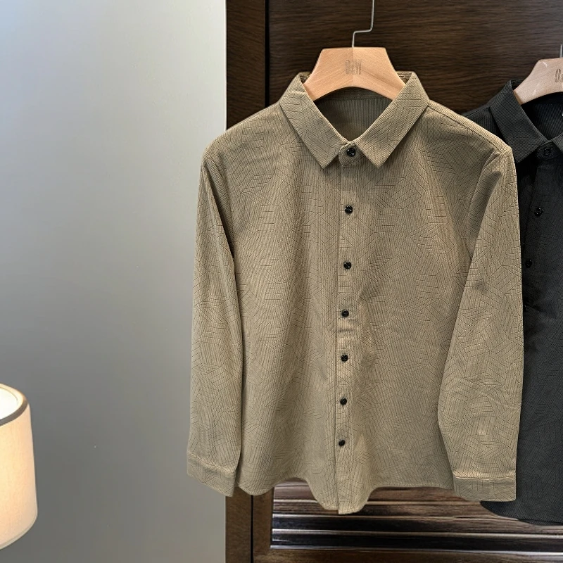 2025新款秋季男士潮流时尚百搭衬衫男长袖潮流印花衬衣男休闲外套