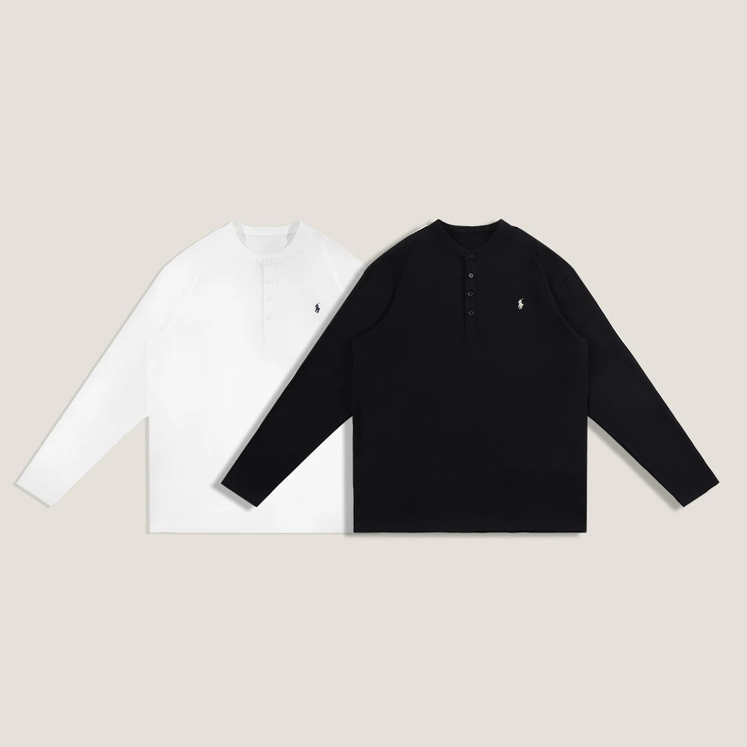 【张茂studio】春季新款战马亨利领修身百搭休闲简约男长袖T恤上衣