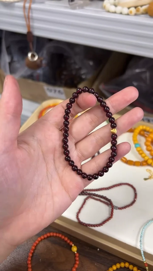 手链银S925镶嵌石榴石酒红石榴石银猫眼珠手链[1143]