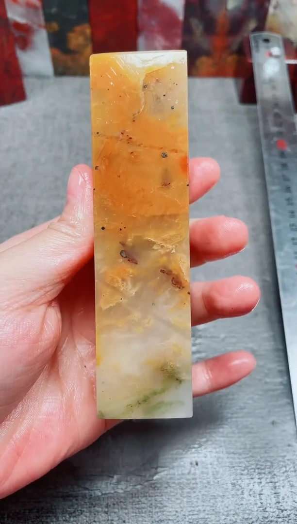 玉桂林鸡血玉素章3*3田湾黄35