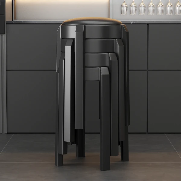 凳子家用结实耐用加厚软包可叠放轻奢高级感圆凳子客人备用塑料凳