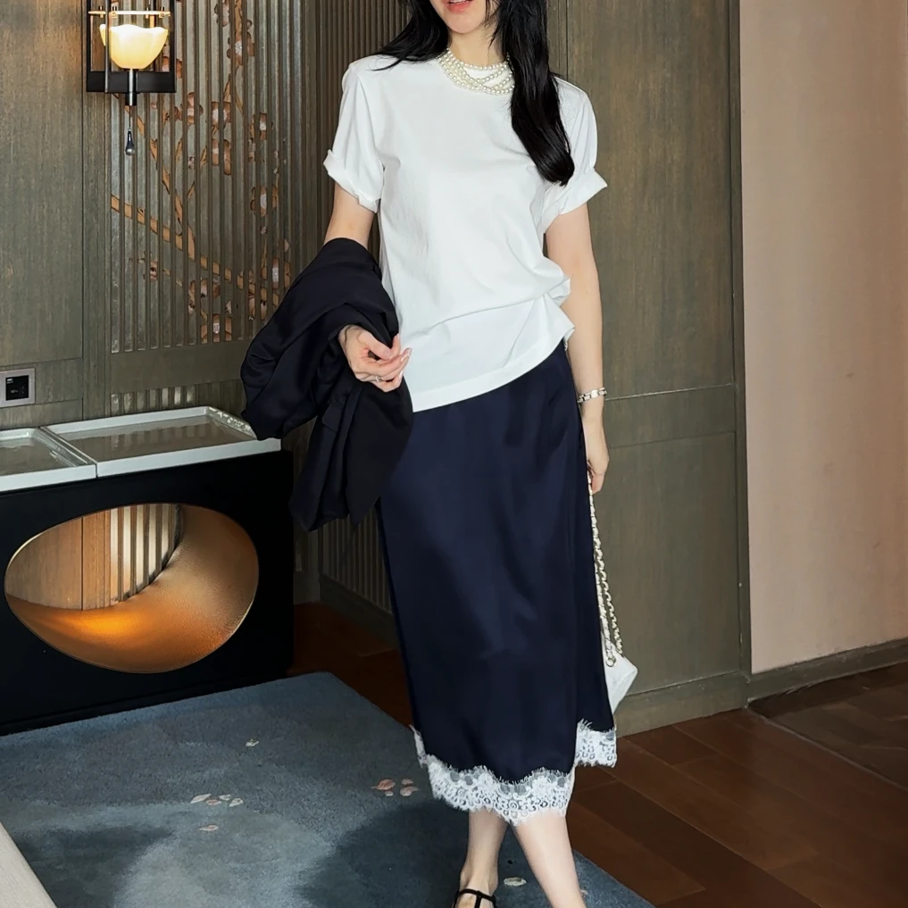 王嬛嬛MsLime25年新款【珍珠T】100%进口棉白色T恤 HD2A0933