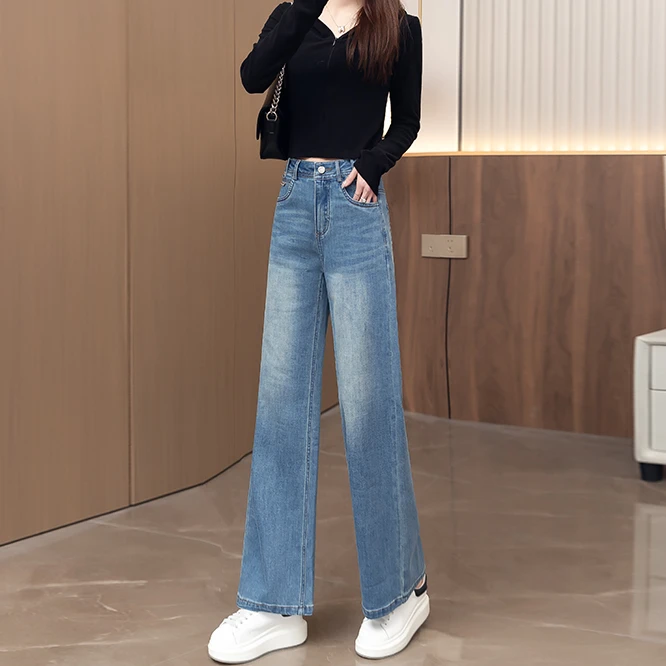 2025新款春夏高腰直筒裤牛仔裤阔腿裤大码显瘦休闲时尚宽松百搭