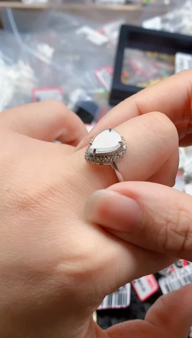 银S925镶嵌戒指翡翠天然A货缅甸翡翠