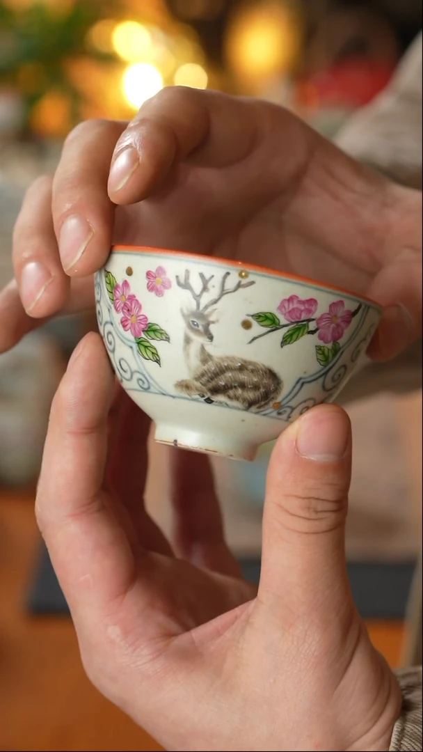 【闪购商品】素谷青花开窗小鹿主人杯鸡心杯