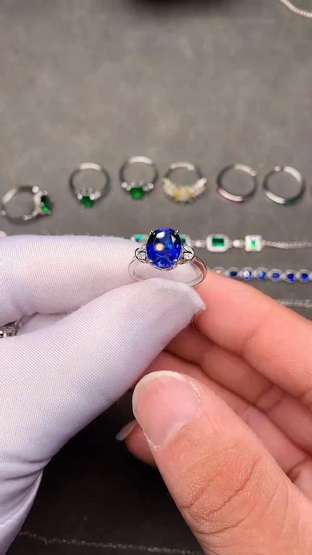 【闪购商品】蓝宝石戒指银S925镶嵌矢车菊