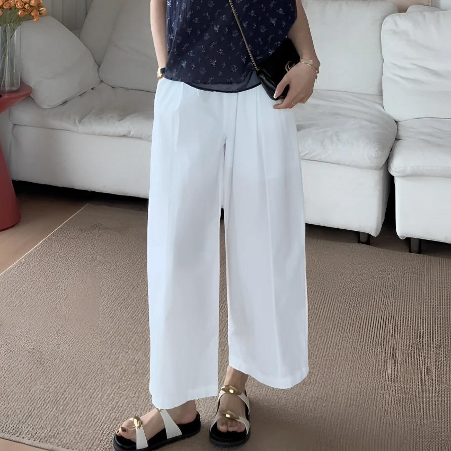 【余欢欢】夏季百搭宽松舒适抽绳阔腿休闲九分裤-YHK50251