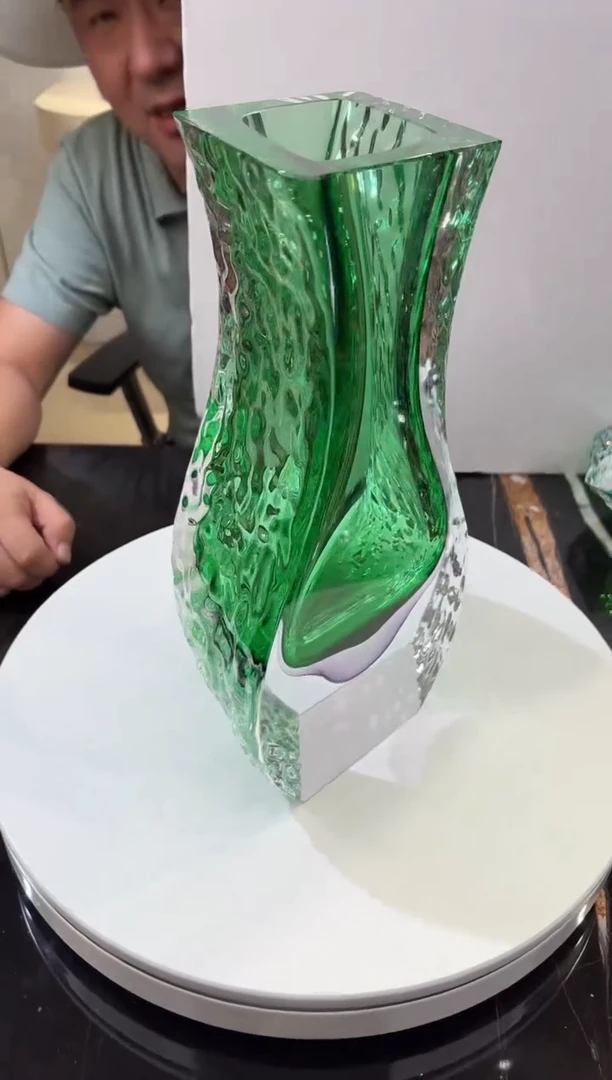 摆件W*CS0101019斜开口祖母绿艺术琉璃花器