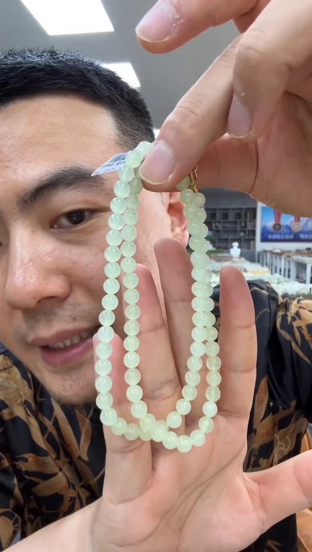 和田玉未镶嵌颈饰翠青项链6mm