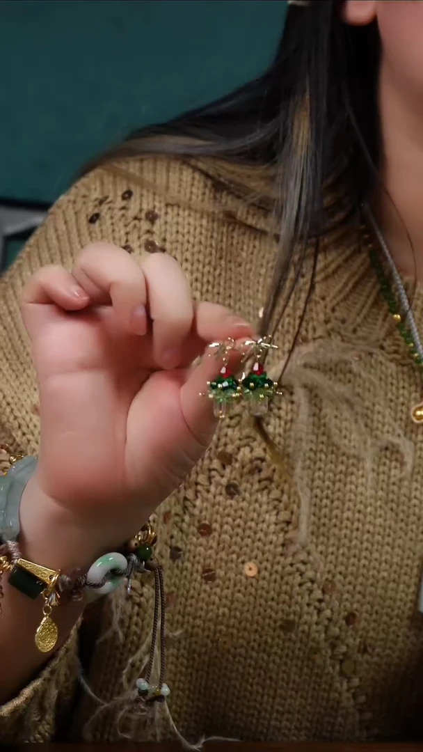 非金属玻璃925银华子圣诞氛围耳环