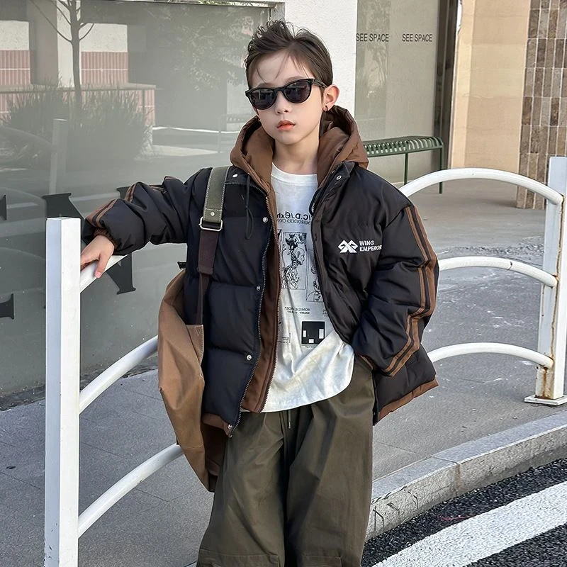 YRF-6655儿童加厚保暖 中性 工艺款羽绒服纯色连帽冬季休闲白鸭绒