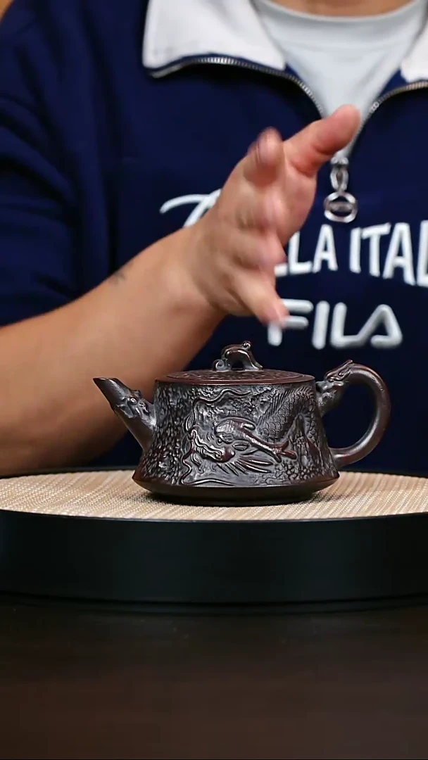 茶壶紫砂原矿紫砂壶龙形柱础300cc