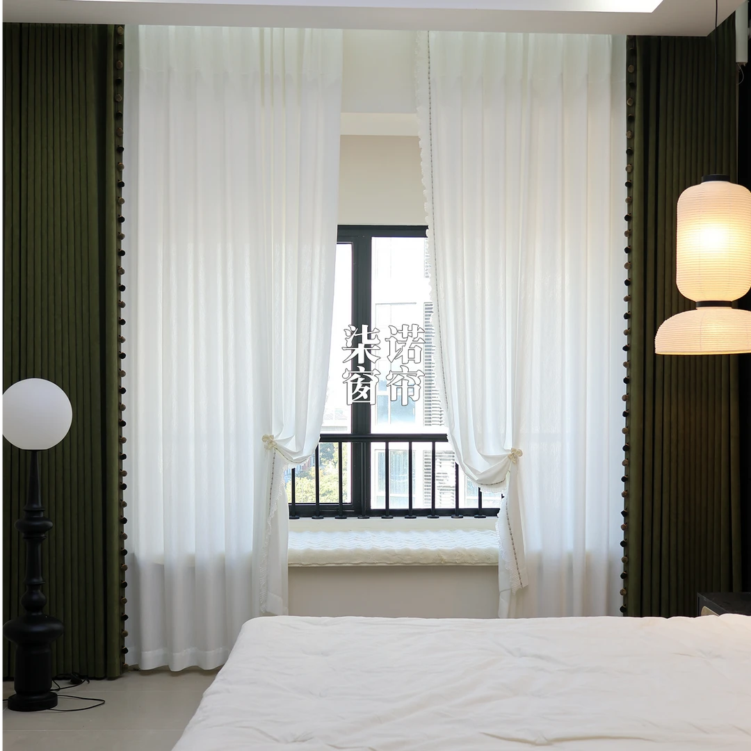 柒诺【复古羊绒-20搭2413-08白纱】中古风法式复古卧室窗帘柯桥窗帘