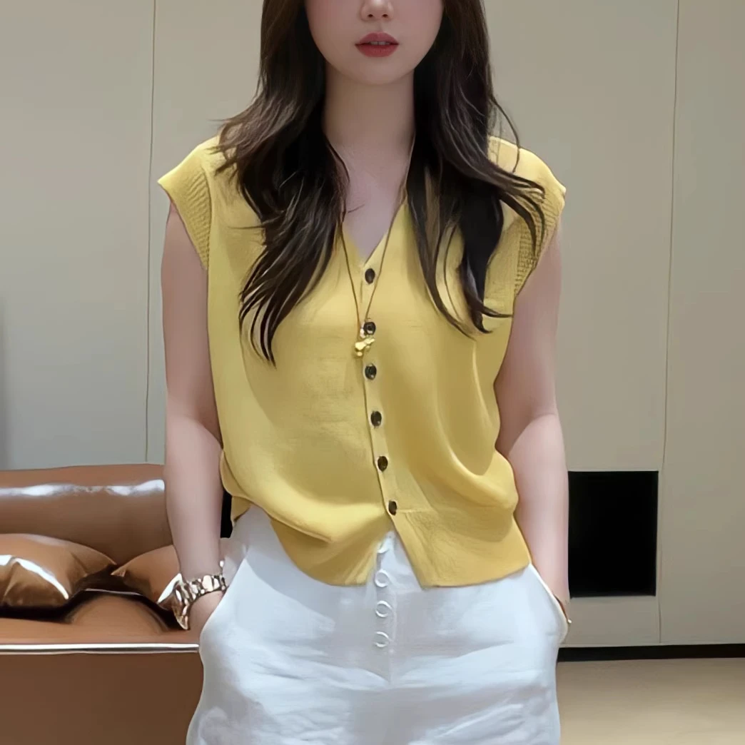 韩系多巴胺纯色无袖针织衫开衫女2025夏季新款洋气百搭休闲上衣潮